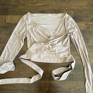 Outdoor Voices CloudKnit longsleeve wrap top, mocha, XS